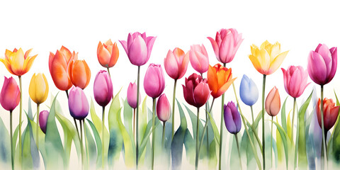 Colorful watercolor tulips abstract floral background