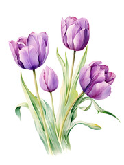 Fototapeta premium Purple watercolor tulips isolated on white background