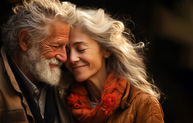 Portrait of an older couple in love, embracing each other. Valentine's day 