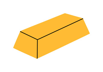 Hand drawn cute cartoon illustration of gold bar. Flat vector aurum bullion sticker in colored doodle style. Financial literacy or success icon or print. Monetary savings. Isolated.