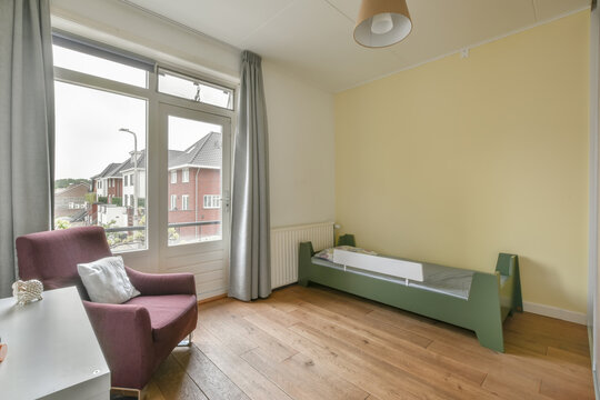 Small empty bed in modern bedroom