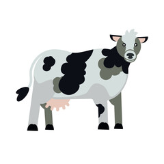 Cute cow, flat vector illustration. Cartoon style. Isolated on white background