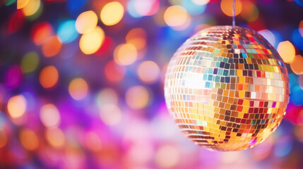 Disco ball with colorful bokeh