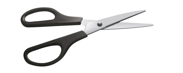 3D Realistic Open Scissors With Black Handles