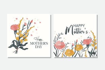 Mather's Day card set with flowers. The set is great for social media posts, cards, brochures, flyers, and advertising poster templates. Vector illustration.	
