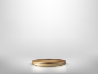 3D Golden Podium With Reflection On Gray Back
