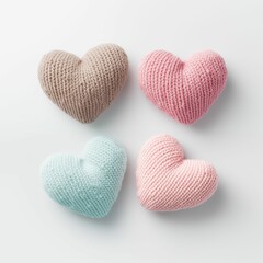 Knitted hearts in pastel colors closeup background detail Generative AI - 694847720