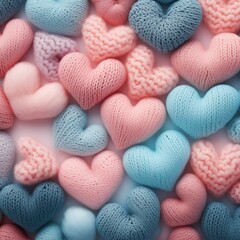 Knitted hearts in pastel colors closeup background detail Generative AI - 694848110