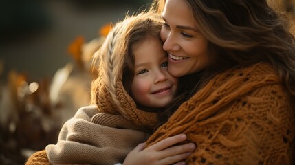 A mother and child sharing a sweet embrace, showcasing the warmth of their bond,[joy of motherhood]