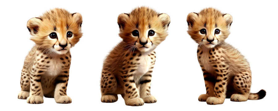 Set of baby cute leopard standing isolated on transparent or white background