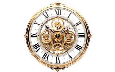 Gold Plated wall clock isolated on transparent background.