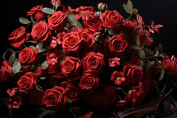 A romantic bouquet of red roses orchestrated in a symphony of love, valentine, dating and love proposal image