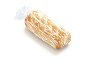 Blank bread in transparent cellophane pack mockup, side view