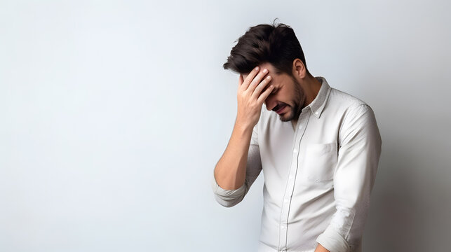 Handsome arab man suffering dizziness, vertigo, headache, fainting attack or stress