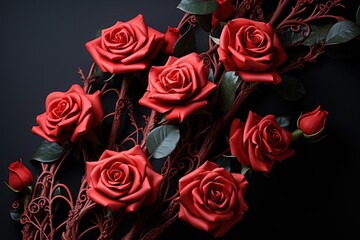 Red roses in a tender bond, engagement, wedding and anniversary image