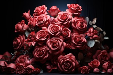 A romantic arrangement of red roses forming love letters under the moonlight, engagement, wedding and anniversary image