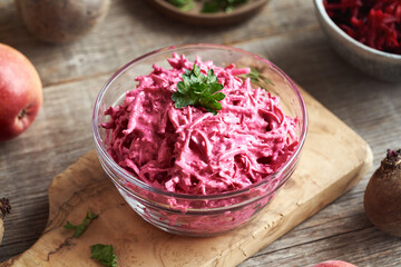 Beetroot salad with sour cream with apples