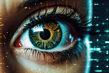 Generative AI image of Cybernetic Eye with Digital Overlays
