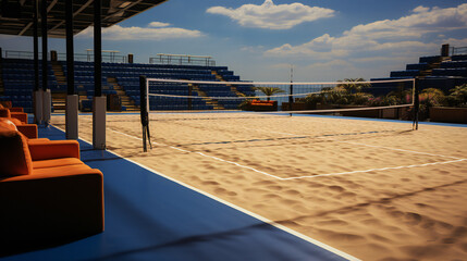 A Professional Beach Volleyball Court With Tribunes
