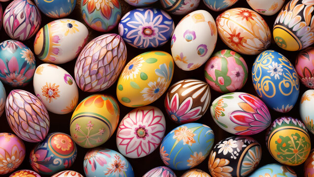 Easter subject with Easter eggs and a variety of colors and floral patterns