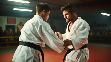 Two Men Practicing Judo With Each Other in the Ring