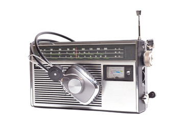 Vintage transistor radio with headphones