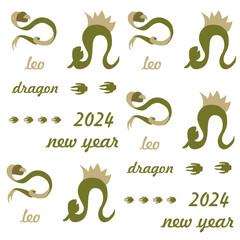 New Year textile pattern with 2024 year of the dragon! Chinese horoscope symbol. Dragon logo. Zodiac signs	
