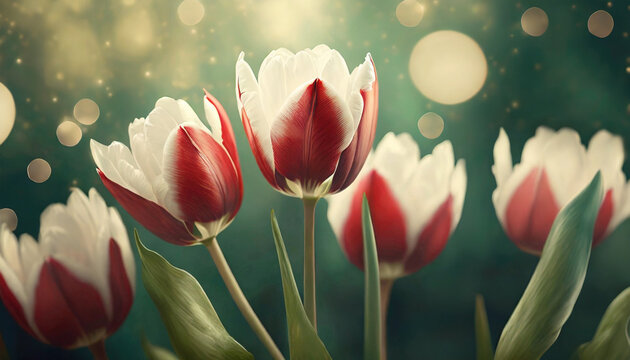 Fototapeta Czerwone tulipany, dekoracja ścienna, obraz vitage, generative AI