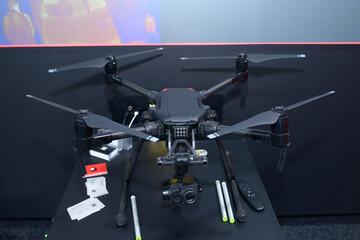 Pro quadcopter with dual lens camera. designed for examining industrial facilities