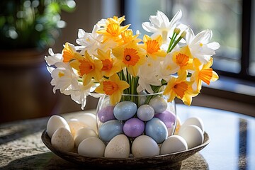 Easter-themed floral arrangements, fresh and vibrant, spring beauty