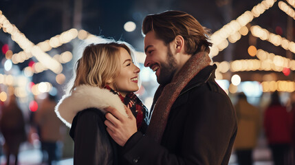 Obraz na płótnie Canvas couple at evening in winter 