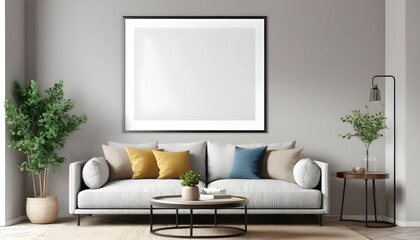 Mockup-poster-frame-on-the-wall-of-living-room--Luxurious-apartment-background-with-contemporary-design--Modern-interior-design--3D-render--3D-illustration