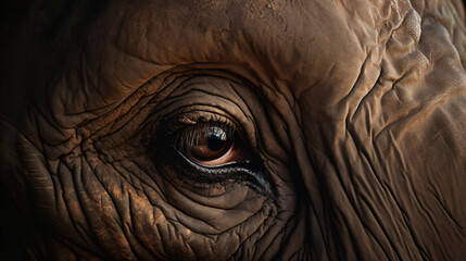close-up hyperrealistic photograph highlighting the intricate details of the eyes of a majestic wild elephant
