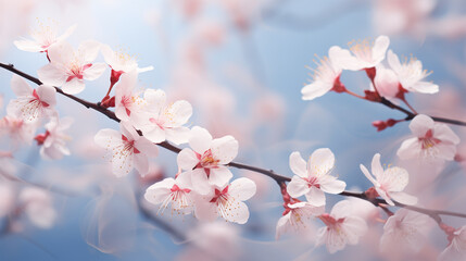 Spring's Blooming Cherry Blossoms Branch in an Isolated Sky Background.