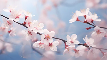 Foto op Aluminium Spring's Blooming Cherry Blossoms Branch in an Isolated Sky Background. © LotusBlanc
