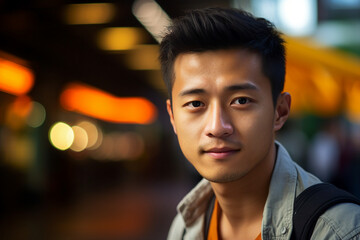 Fototapeta premium Generative AI portrait of young person sitting dreamy in aroma cafeteria enjoying morning coffee