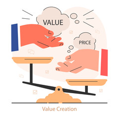 Value creation. Ascending progress. Amplifying success. Flat vector illustration.