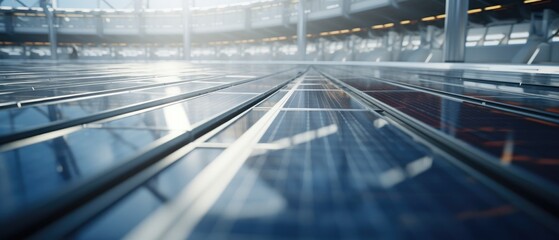 Obraz premium Solar panels installed at modern industrial facility. Renewable energy and sustainability.