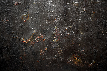 Dirty old BBQ or oven grilled mat. Burnt, fat and oil mark stains on grilled mat. 