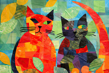 Cat abstract art on background