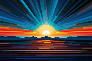 abstract retro design stylized sunset background with bold colorful lines. Metaverse and gaming concept