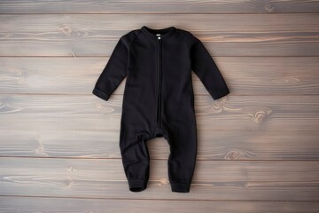 Blank black baby zip-up sleepsuit mock up. Empty new born fabric sleepwear mock up, top view