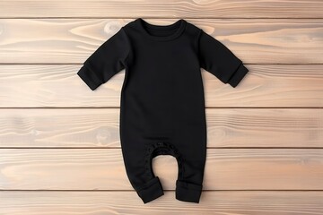 Blank black baby sleepsuit mock up. Empty new born fabric sleepwear mock up, top view