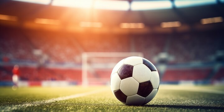 Soccer ball on soccer field. copy space