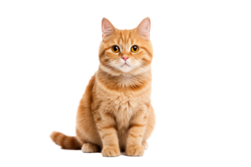 Cute fluffy portrait smile kitty Cat that looking at camera isolated on clear png background, funny moment, lovely cat, pet concept.