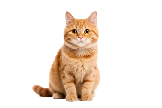 Cute fluffy portrait smile kitty Cat that looking at camera isolated on clear png background, funny moment, lovely cat, pet concept.
