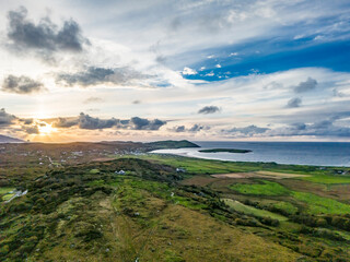Aerial view of Castlegoland hill by Portnoo - County Donegal, Ireland.