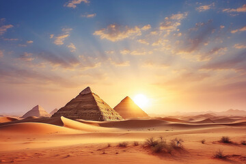Piramids and desert in Giza, Egypt.