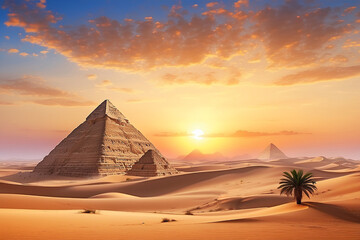 Piramids and desert in Giza, Egypt. - obrazy, fototapety, plakaty