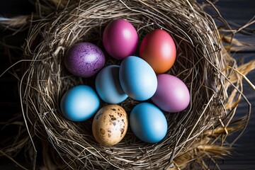Easter eggs in a nest, natural and rustic, great for a background